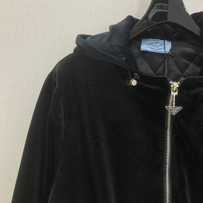 Prada velvet down jacket with a hood