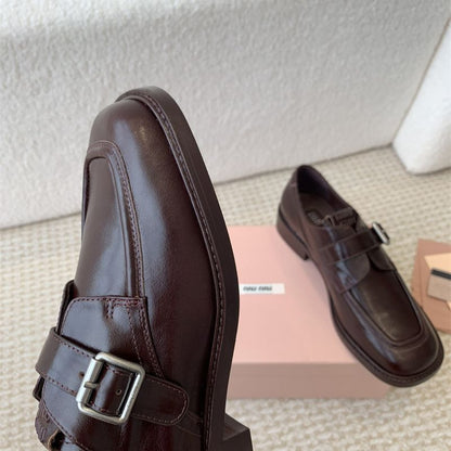 Miu Miu Buffalo Leather Buckle Loafers.