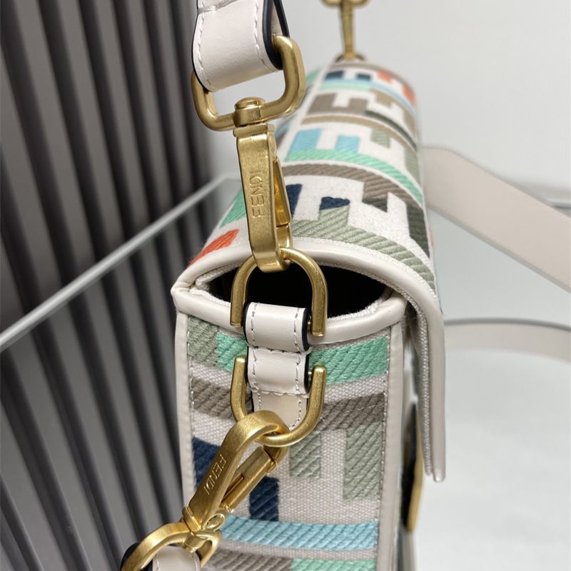 Fendi Baguette natural-colored canvas with a raised, embroidered FF motif bag