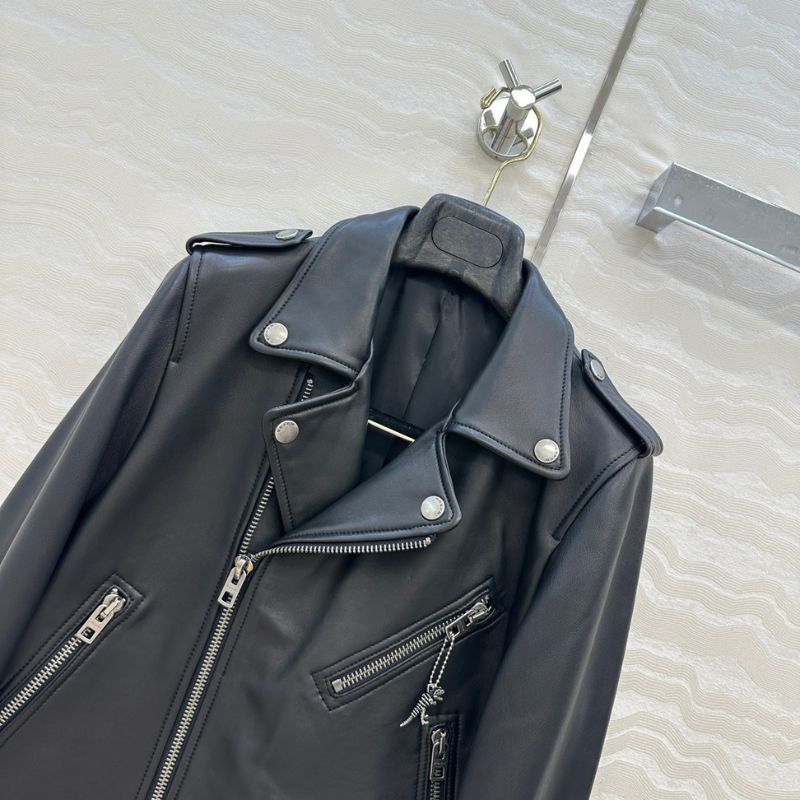black leather moto jacket.