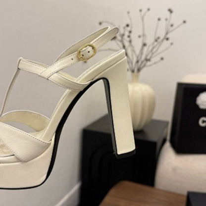 Chanel Lambskin T-Strap Platform Sandals