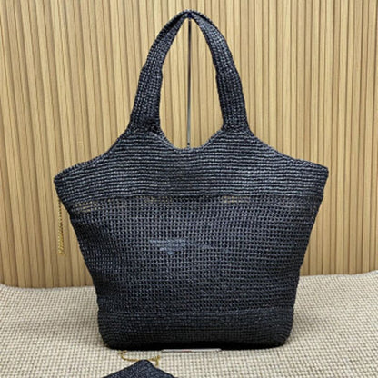 Saint Laurent Icare Maxi Tote in black raffia.