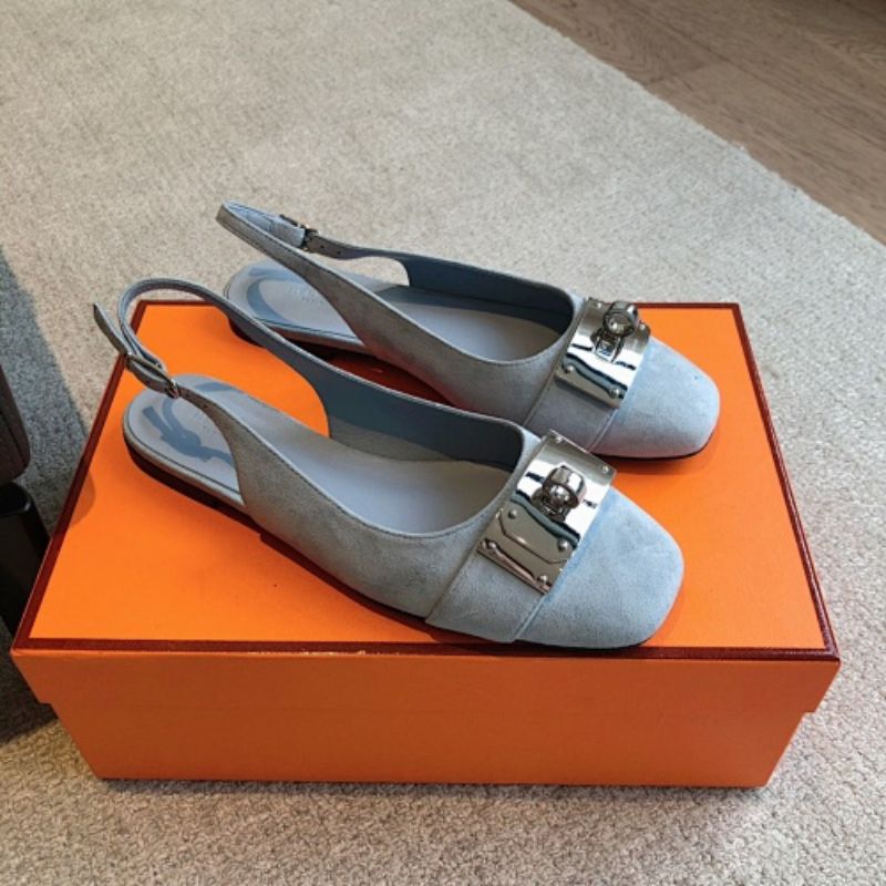 Hermès Innocente Slingback Flats in a light ice blue / gris