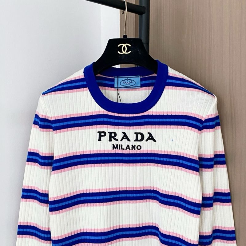 Prada ribbed knit crew-neck sweater with a striped pattern