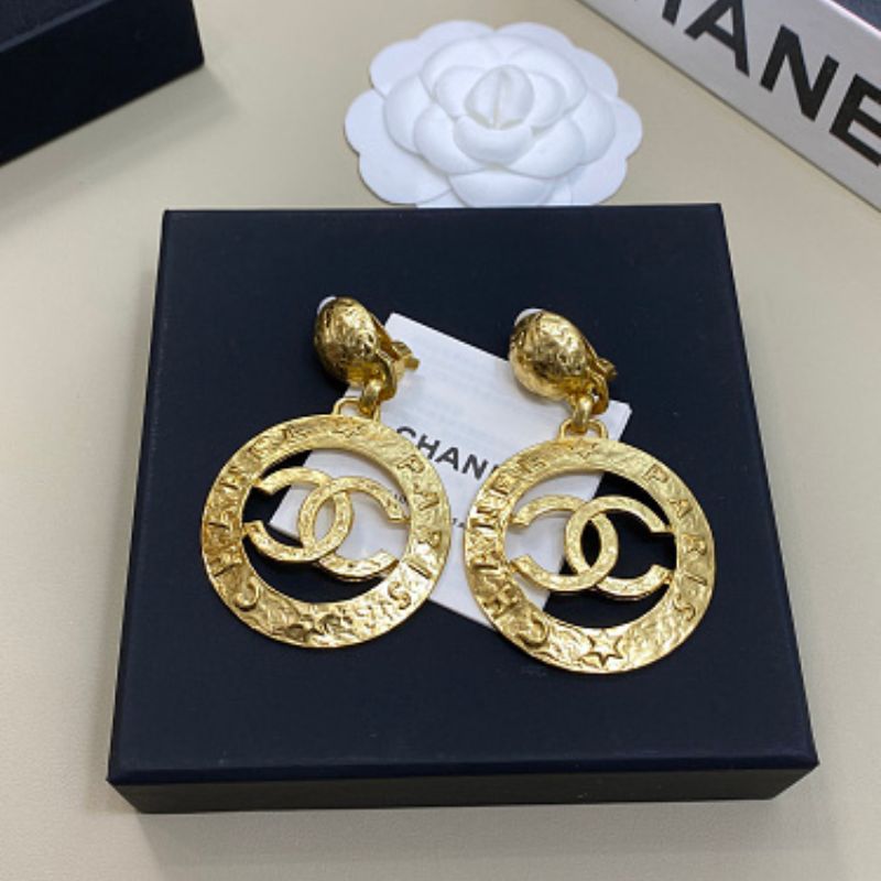 Chanel Round Medallion "Chanel Paris" CC Drop Earrings