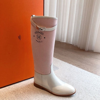 Hermès Jumping Boots in a seasonal pastel pink canvas