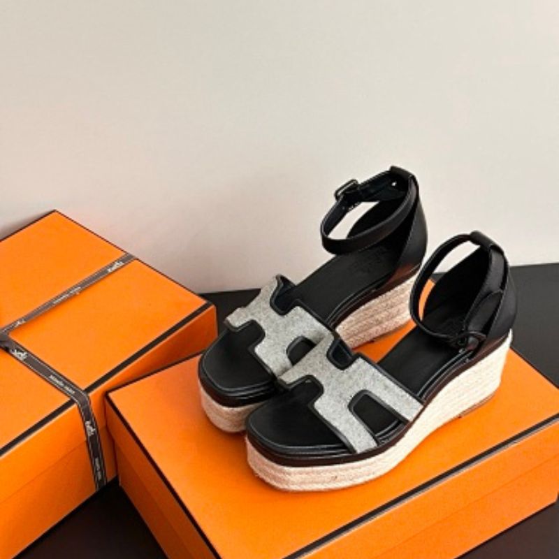 Hermès Elda Espadrilles in a mixed leather and denim/canvas