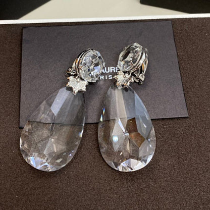 Saint Laurent Clear Crystal Waterdrop Clip-On Earrings