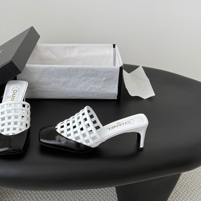 Chanel Interlocking Woven Toe-Cap Mules.