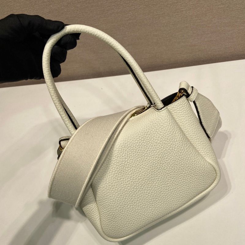 Prada Vitello Phenix Mini Leather Tote Bag in Chalk White