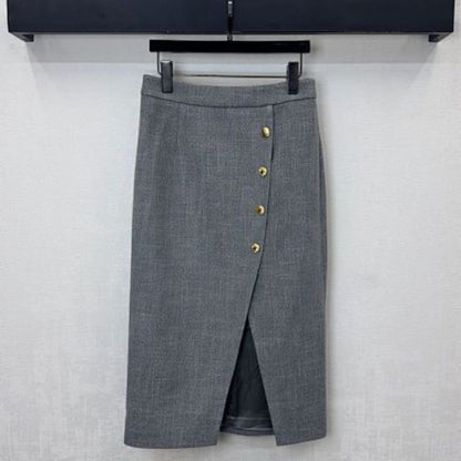 Celine women's grey tweed skirt suit