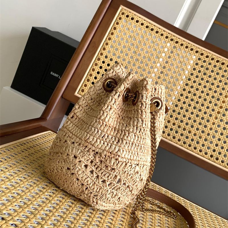 Saint Laurent Mini Joe bucket bag in raffia