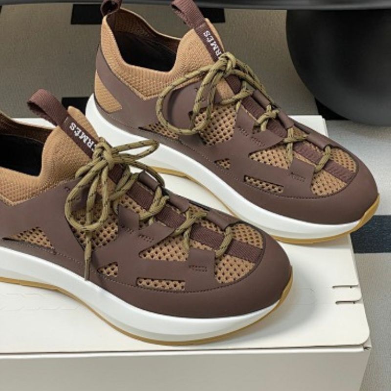 Hermès Katana Sneakers in brown calfskin and knit mesh