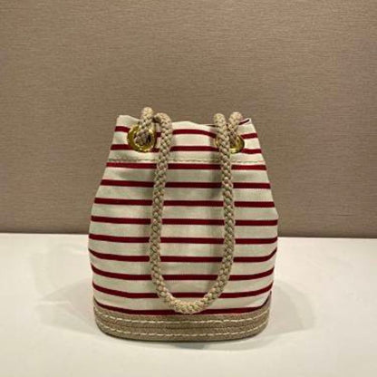Prada Striped Canvas and Rope Bucket Bag in red