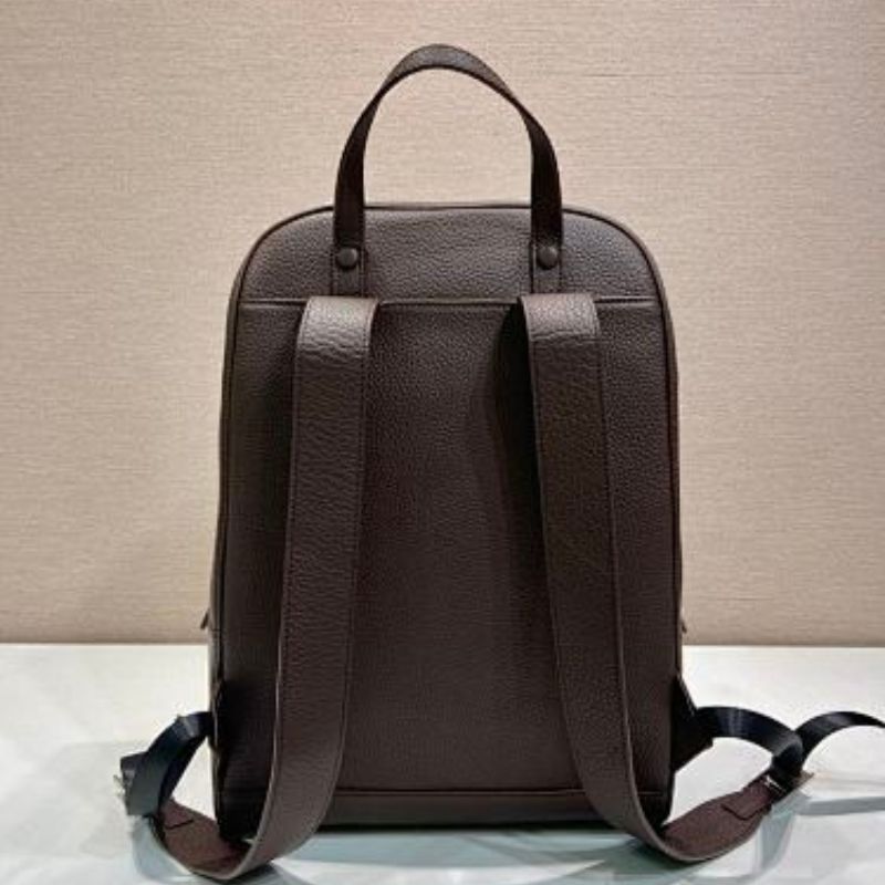 Prada Structured Leather Backpack in dark brown
