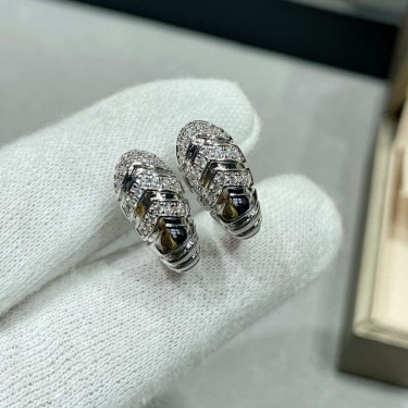 Bvlgari Serpenti Tubogas chevron demi-pavé diamond huggie hoop earrings,