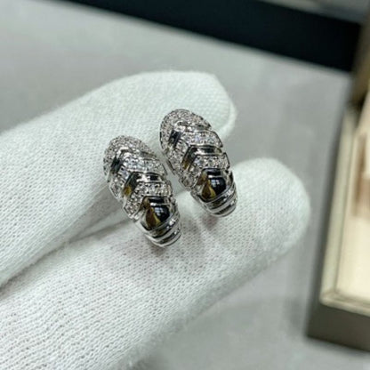 Bvlgari Serpenti Tubogas chevron demi-pavé diamond huggie hoop earrings,