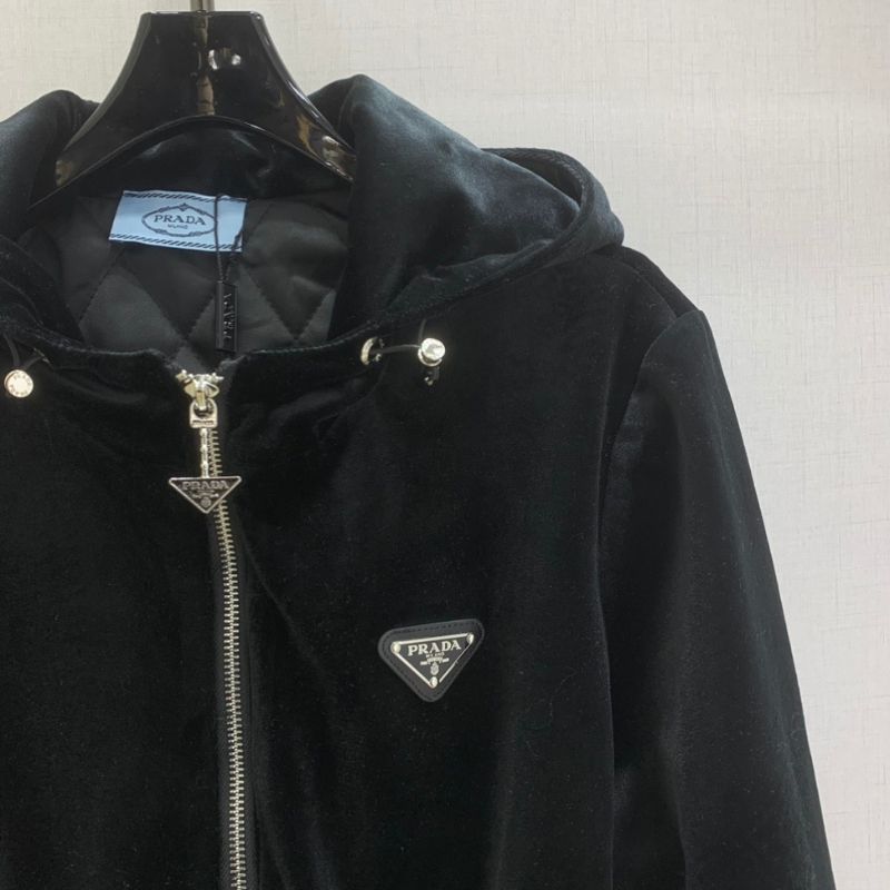 Prada velvet down jacket with a hood