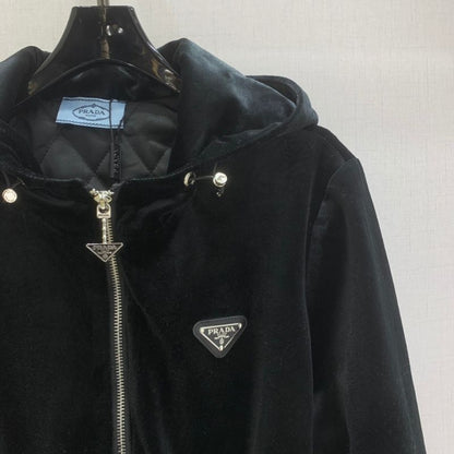 Prada velvet down jacket with a hood