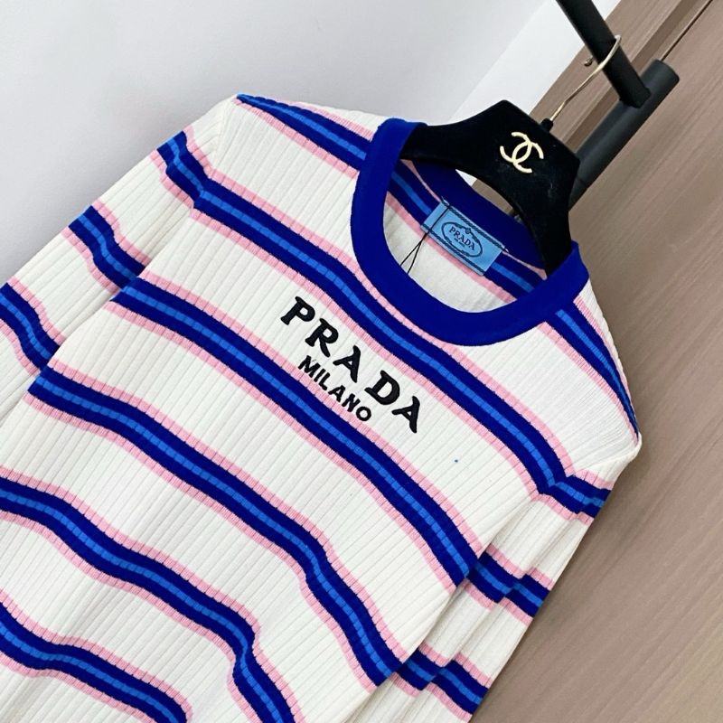 Prada ribbed knit crew-neck sweater with a striped pattern