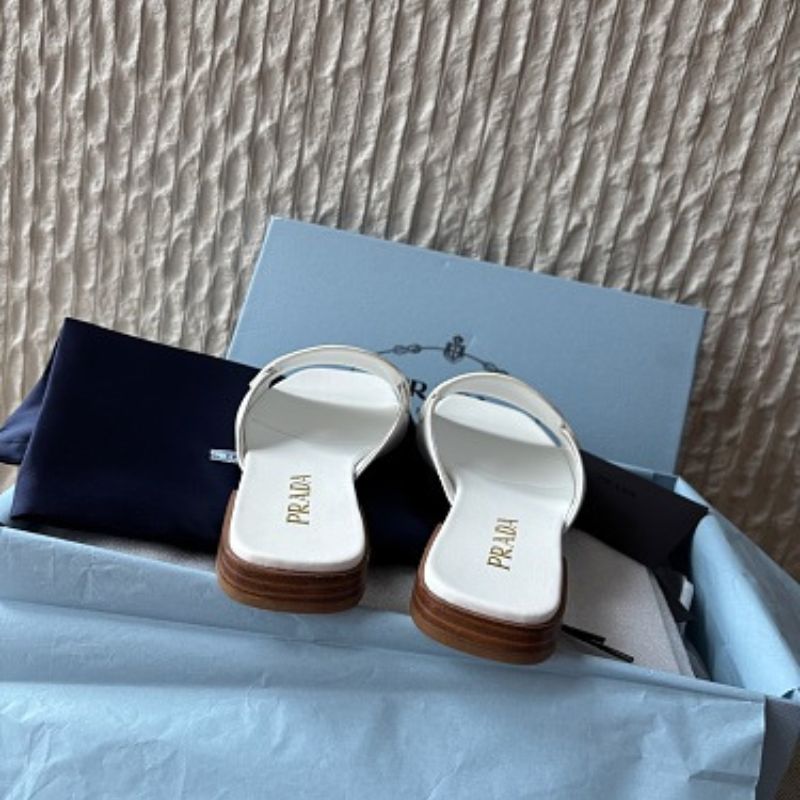 Prada Soft Leather Chocolate Slide Sandals in white