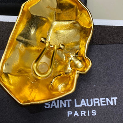 Saint Laurent Sculptural Mineral Clip-On Earrings