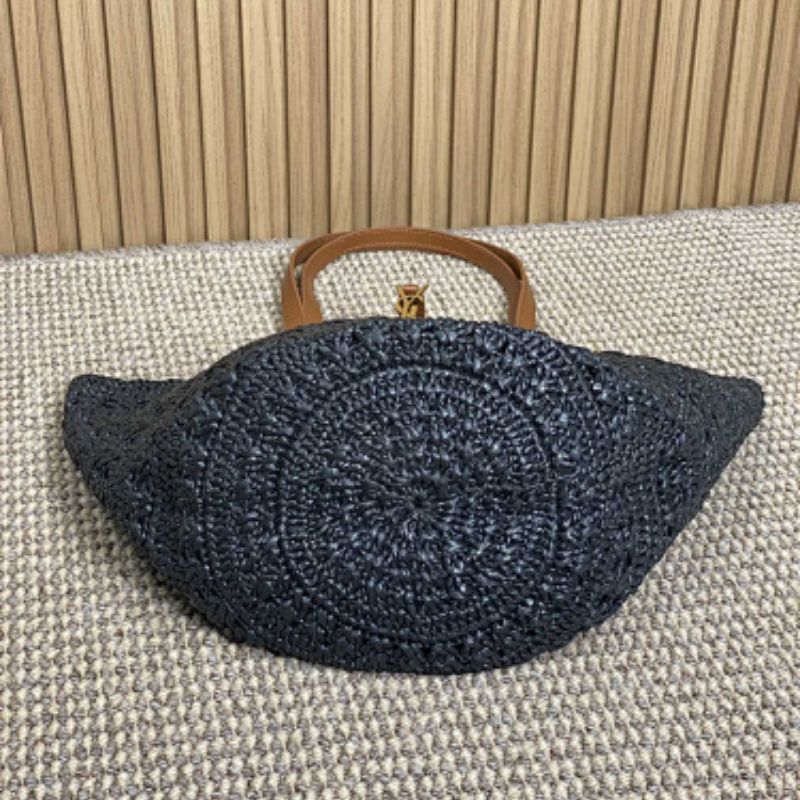 Saint Laurent Panier Medium YSL Tote Bag in black raffia.
