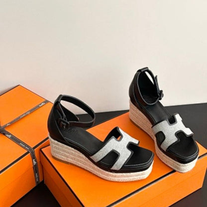 Hermès Elda Espadrilles in a mixed leather and denim/canvas