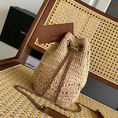 Saint Laurent Mini Joe bucket bag in raffia