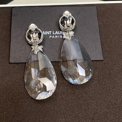 Saint Laurent Clear Crystal Waterdrop Clip-On Earrings