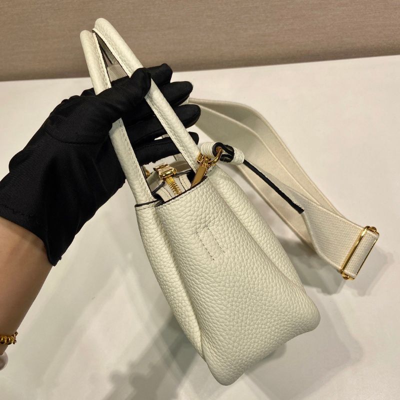 Prada Vitello Phenix Mini Leather Tote Bag in Chalk White