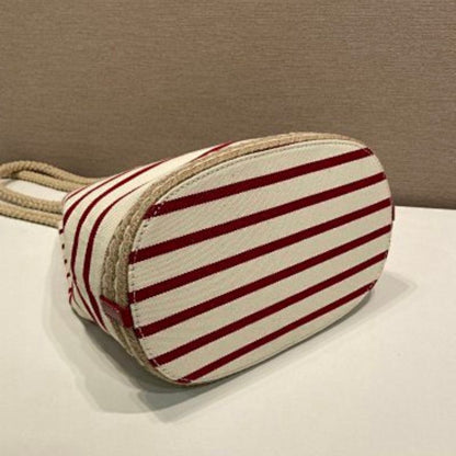 Prada Striped Canvas and Rope Bucket Bag in red