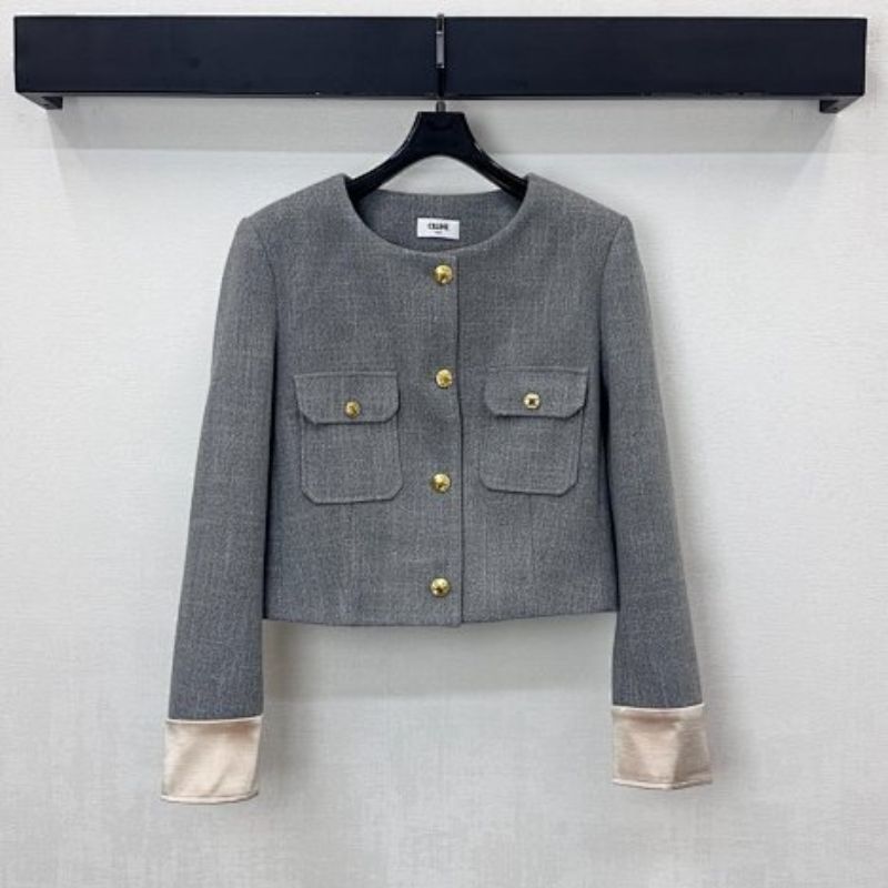 Celine women's grey tweed skirt suit