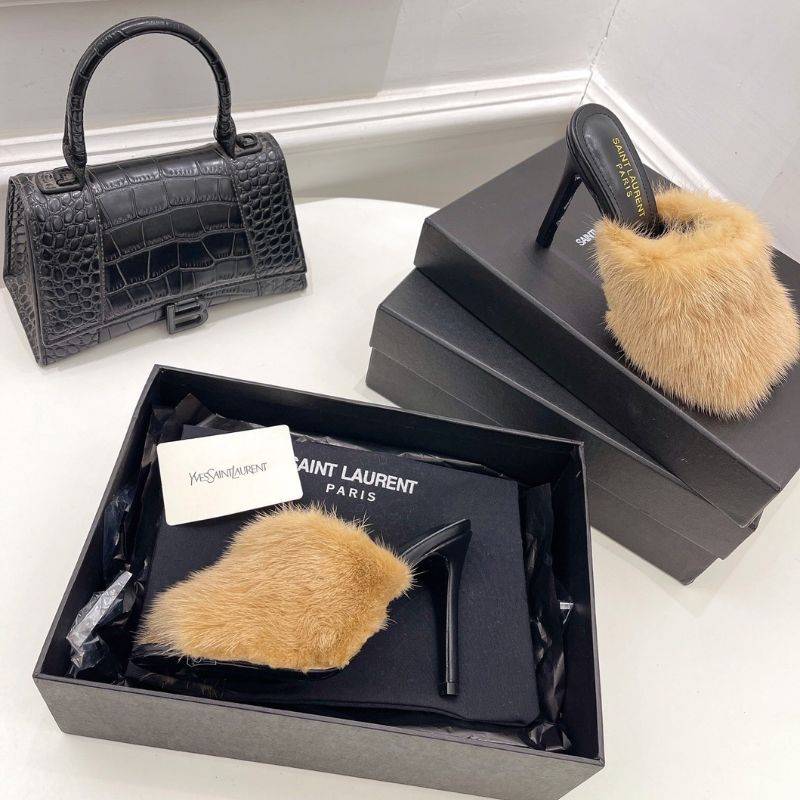 Saint Laurent Roy Mink Fur Mules