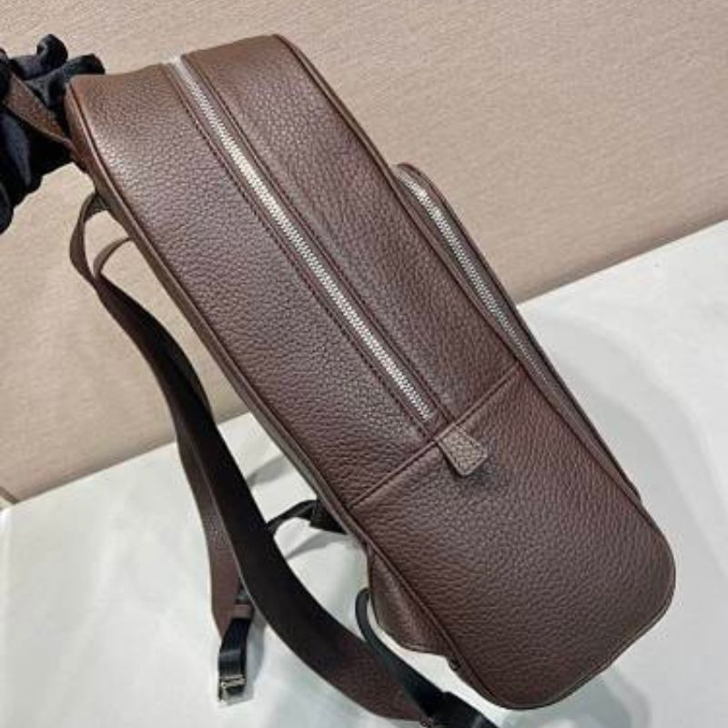 Prada Structured Leather Backpack in dark brown