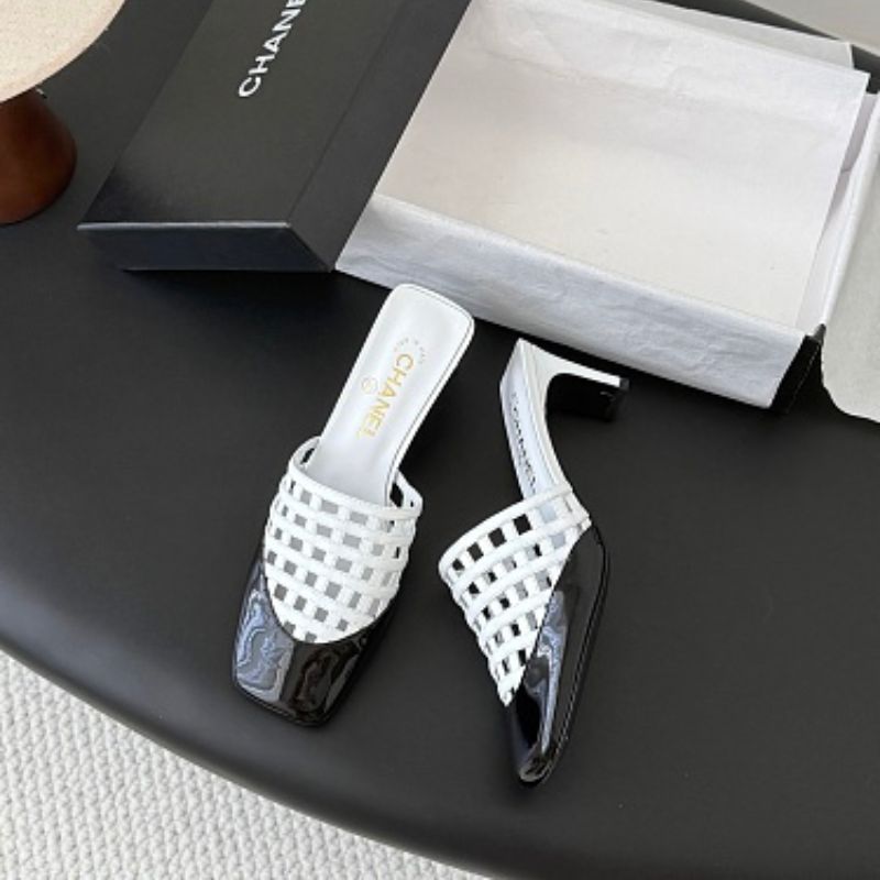 Chanel Interlocking Woven Toe-Cap Mules.