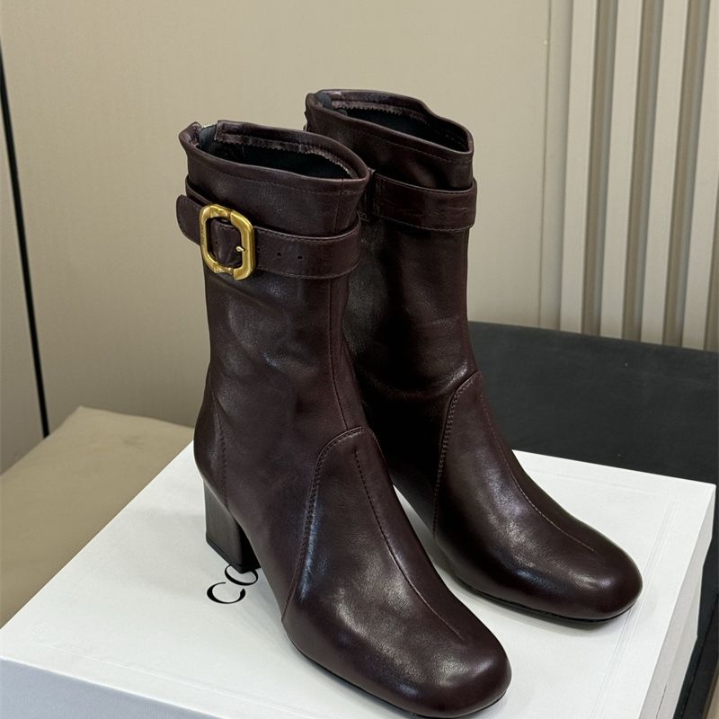 Miu Miu Chloé Marcie 45 smooth leather block heel ankle boots.