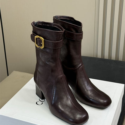 Miu Miu Chloé Marcie 45 smooth leather block heel ankle boots.