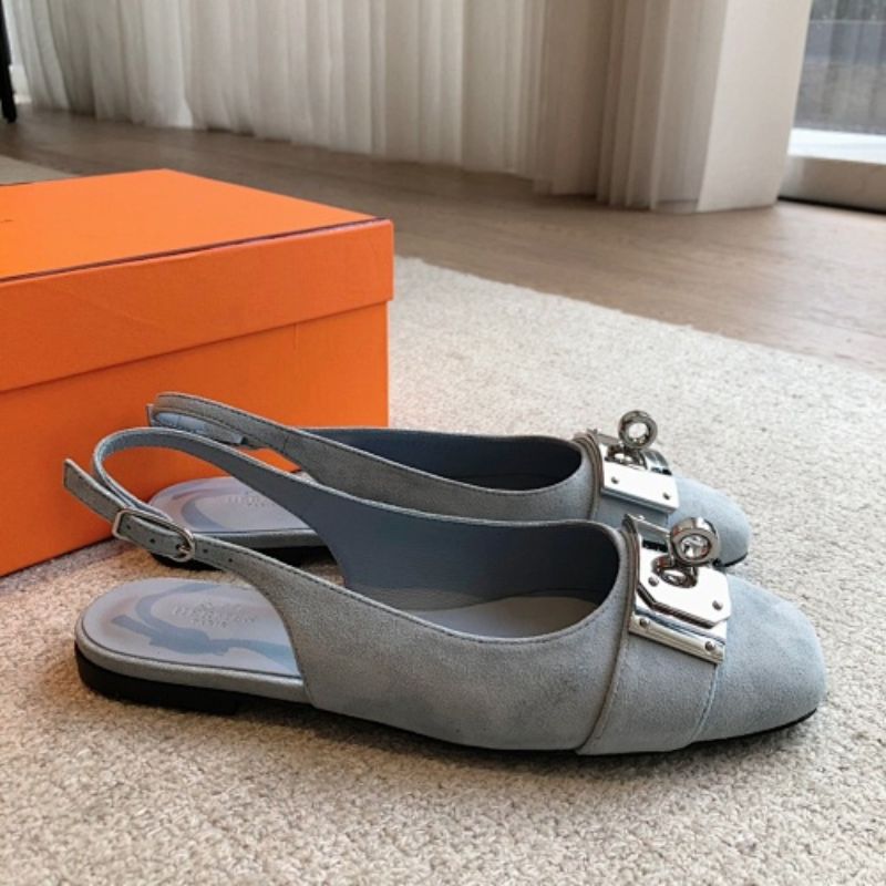 Hermès Innocente Slingback Flats in a light ice blue / gris