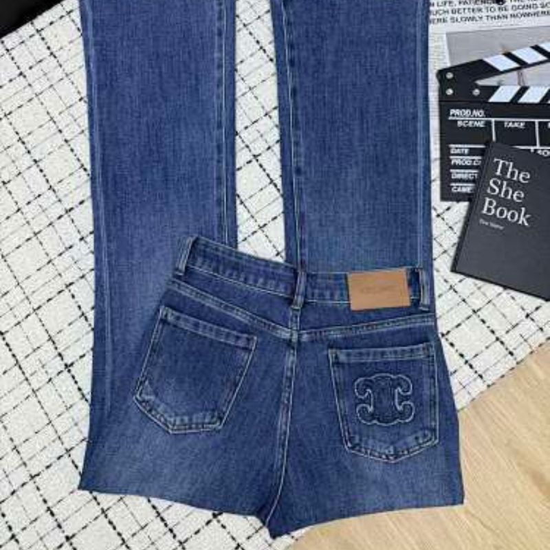 Celine flared denim jeans with a medium blue wash.