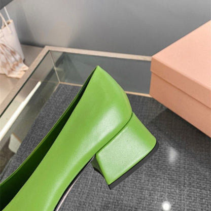 Miu Miu Leather Loafers in Fern Green