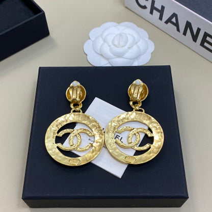 Chanel Round Medallion "Chanel Paris" CC Drop Earrings