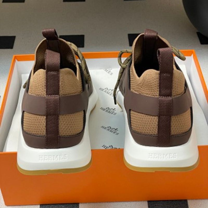 Hermès Katana Sneakers in brown calfskin and knit mesh