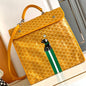 Goyard Saint Léger  hand-painted "Hulot the dog" motif and green stripes backpack in yellow