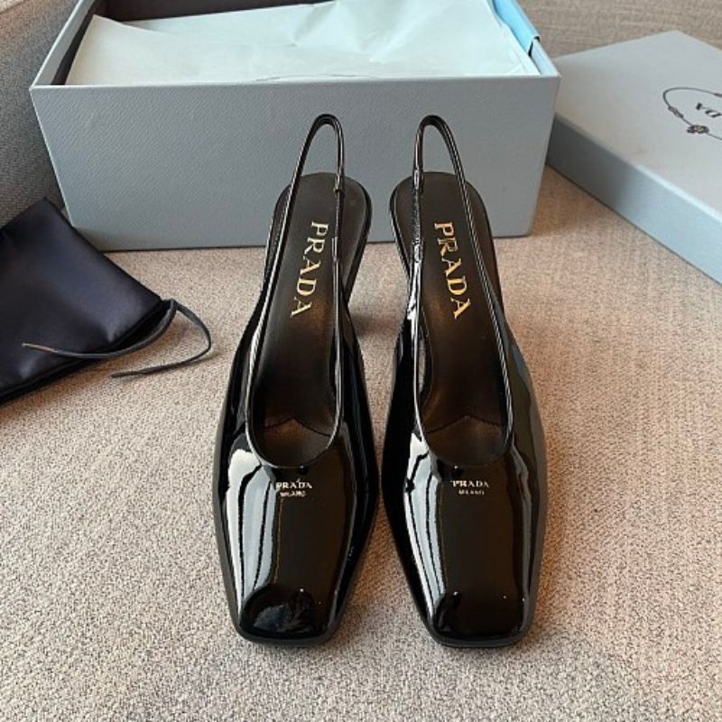 Prada Patent Leather Square-Toe Slingback Pumps in black