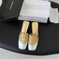 Chanel Metallic Woven Toe-Cap Mules.