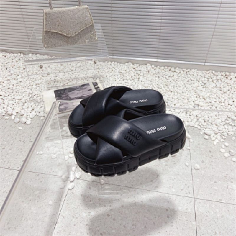 Miu Miu Logo Embossed Slides