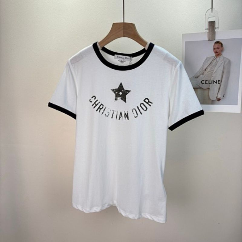 Christian Dior Dioriviera T-shirt in white cotton jersey with black trim.