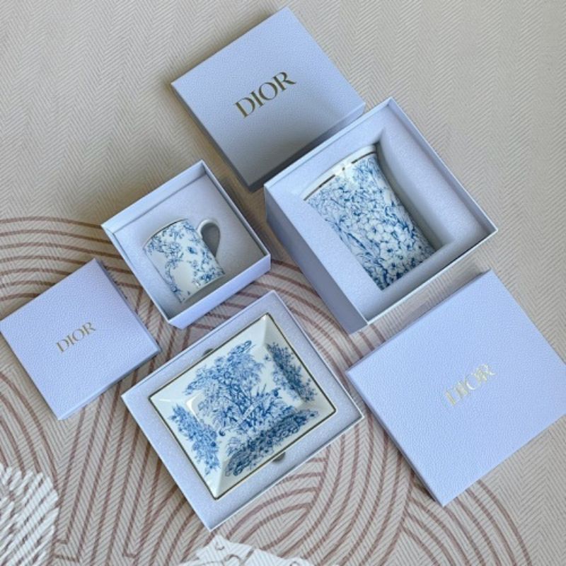 Dior Maison collection the iconic Toile de Jouy motif in blue and white.