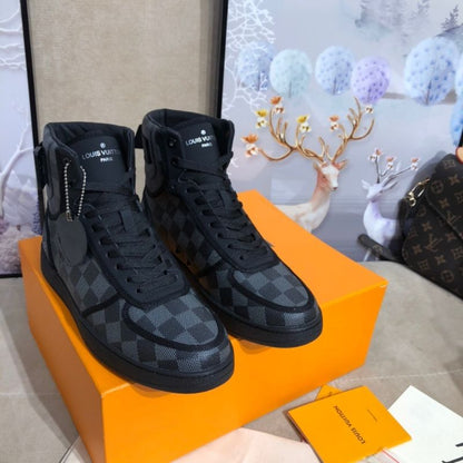 Louis Vuitton Rivoli High Top Sneakers in a black and grey Damier